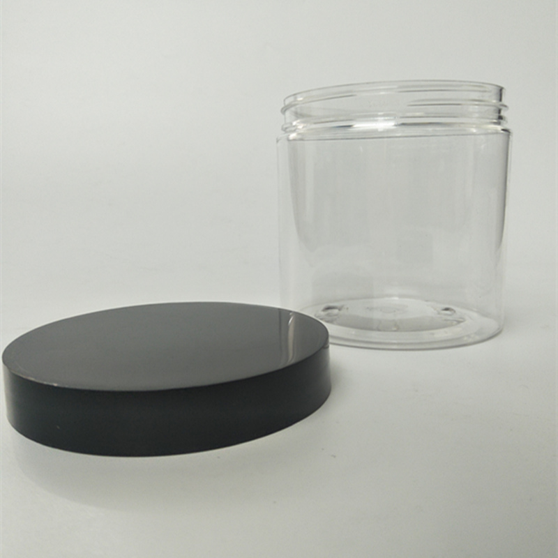 500ml 16.7oz Clear Plastic Jars with Black Lids Wholesale